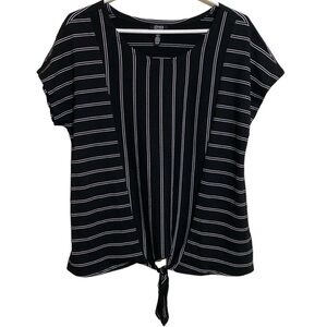Jones New York Signature Top Women’s L Black Striped Tie Front